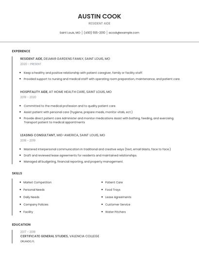 Resident Aide Resume