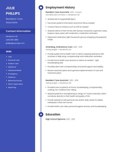 Resident Care Associate Resume