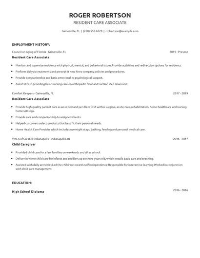 Resident Care Associate Resume