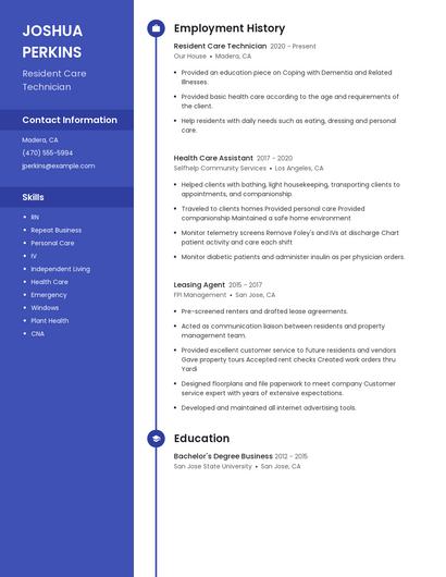 Resident Care Technician Resume