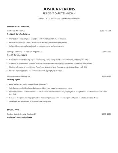 Resident Care Technician Resume
