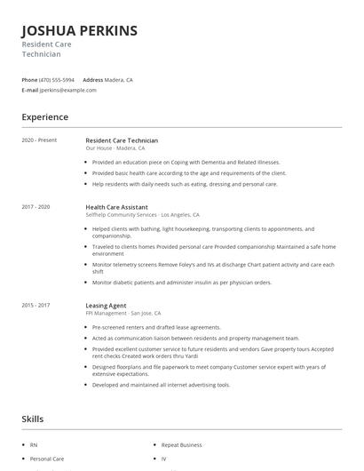 Resident Care Technician Resume