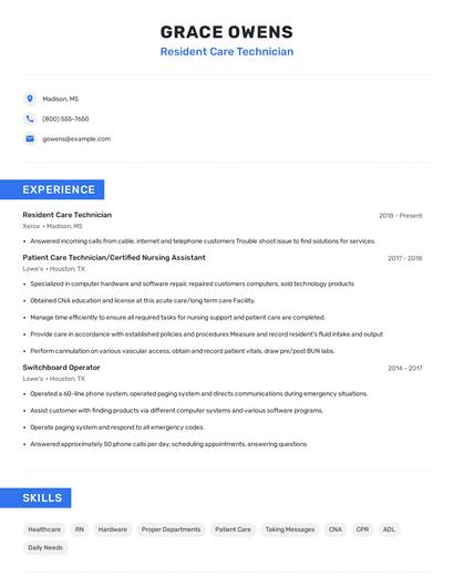 Resident Care Technician Resume