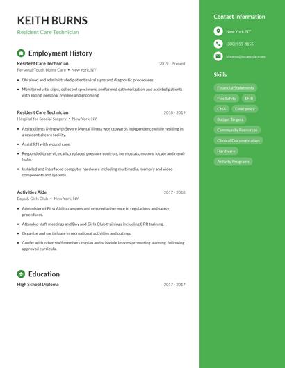 Resident Care Technician Resume