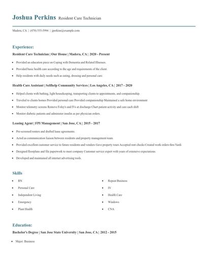 Resident Care Technician Resume