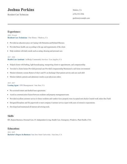 Resident Care Technician Resume