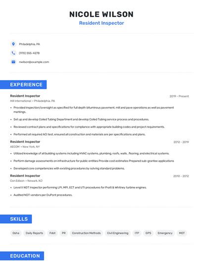 Resident Inspector Resume