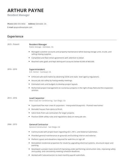 Resident Manager Resume