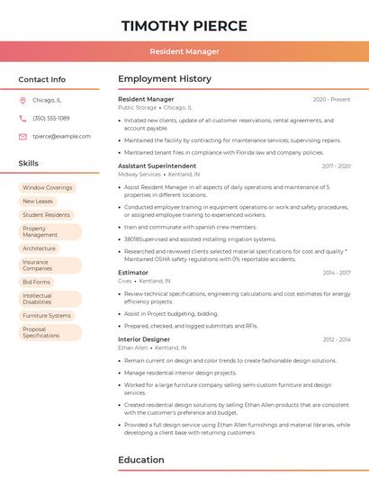 Resident Manager Resume