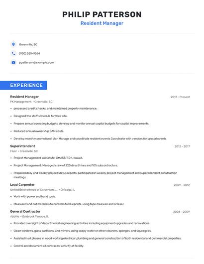 Resident Manager Resume