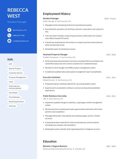 Resident Manager Resume