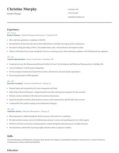 Resident Manager Resume