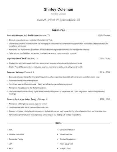 Resident Manager Resume