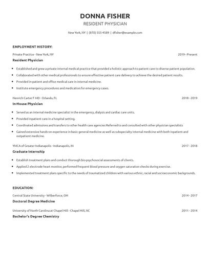 Resident Physician Resume