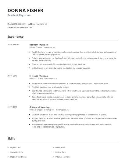 Resident Physician Resume
