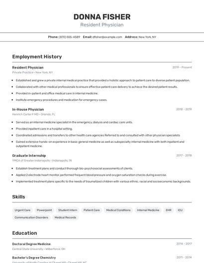 Resident Physician Resume
