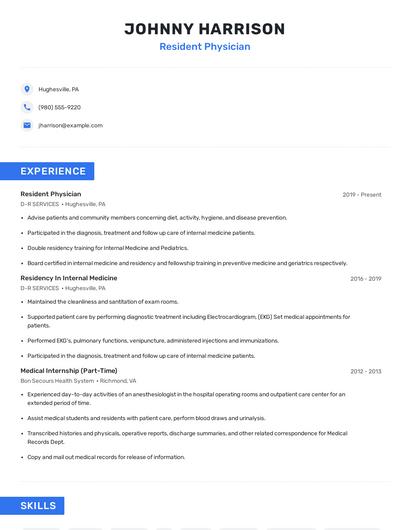 Resident Physician Resume