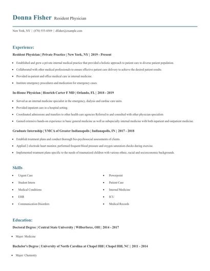 Resident Physician Resume