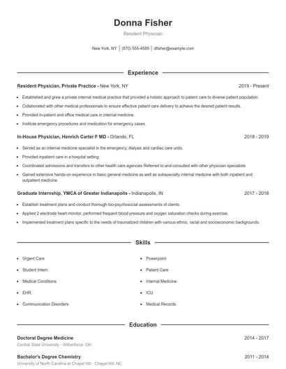 Resident Physician Resume