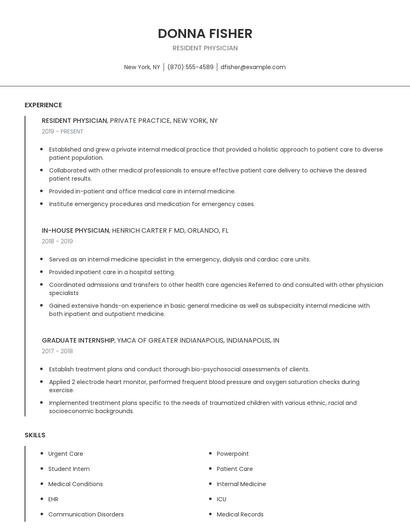 Resident Physician Resume