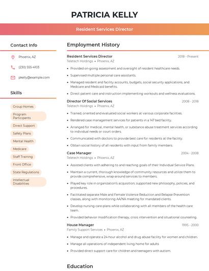 Resident Services Director Resume