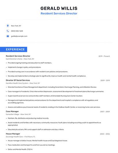 Resident Services Director Resume