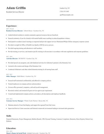Resident Services Director Resume