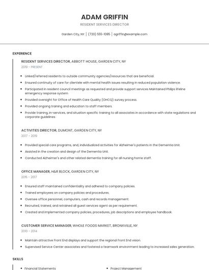 Resident Services Director Resume