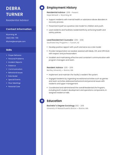 Residential Advisor Resume