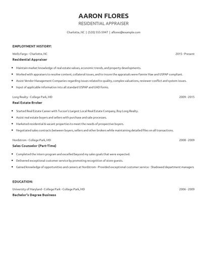 Residential Appraiser Resume