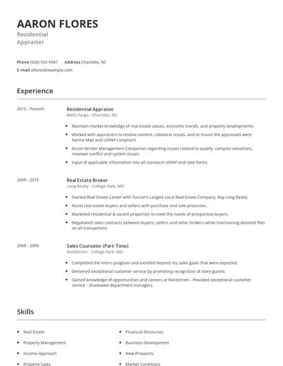 Residential Appraiser Resume