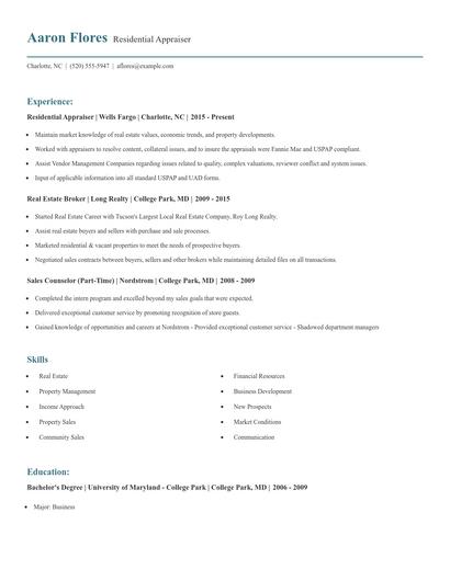 Residential Appraiser Resume