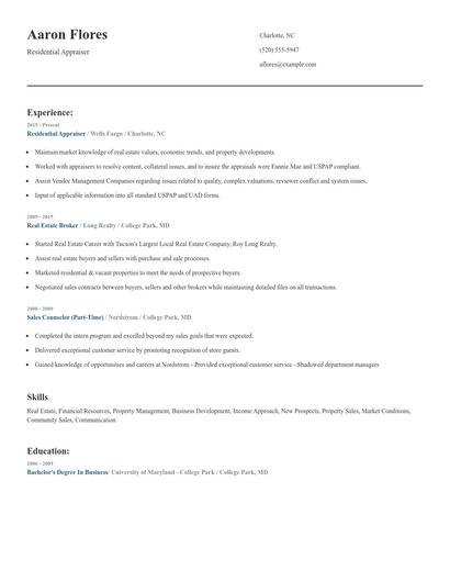 Residential Appraiser Resume