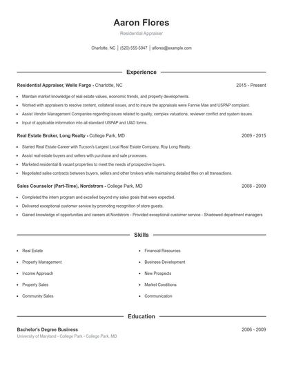 Residential Appraiser Resume