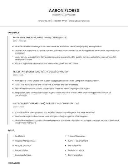 Residential Appraiser Resume