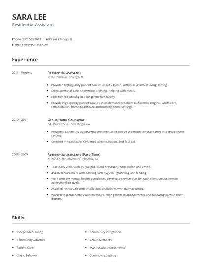 Residential Assistant Resume