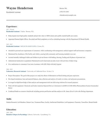 Residential Assistant Resume