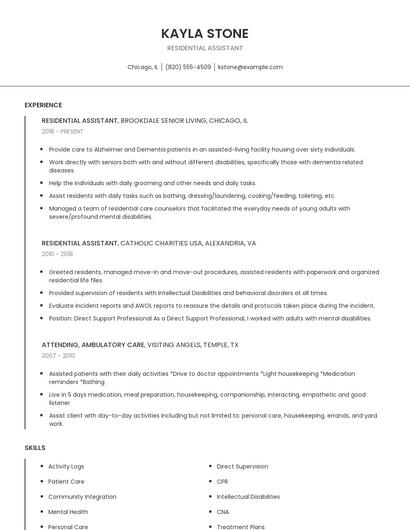 Residential Assistant Resume