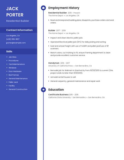 Residential Builder Resume