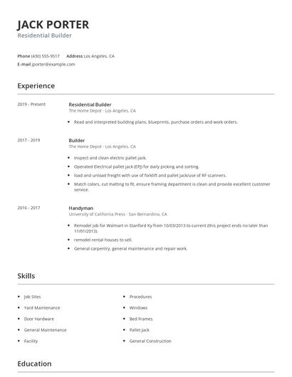 Residential Builder Resume