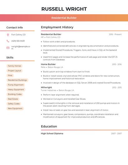 Residential Builder Resume