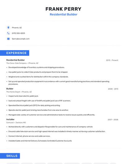 Residential Builder Resume