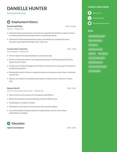 Residential Builder Resume