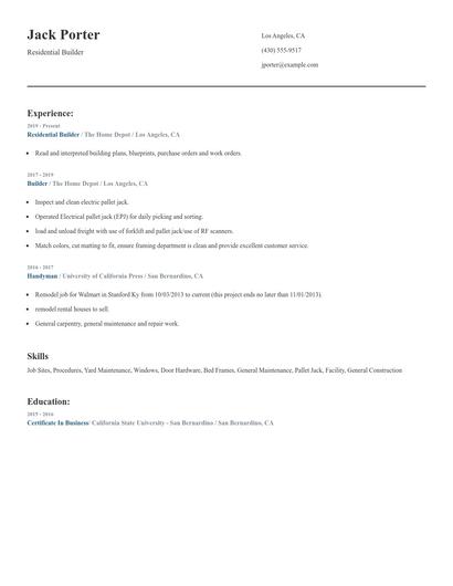 Residential Builder Resume