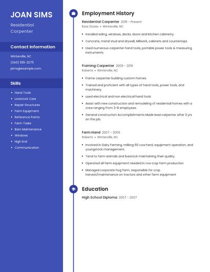 Residential Carpenter Resume