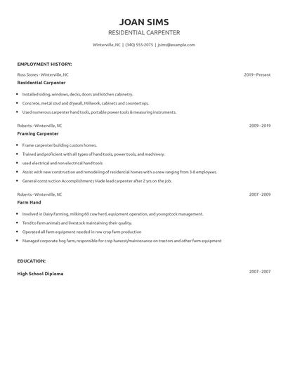 Residential Carpenter Resume