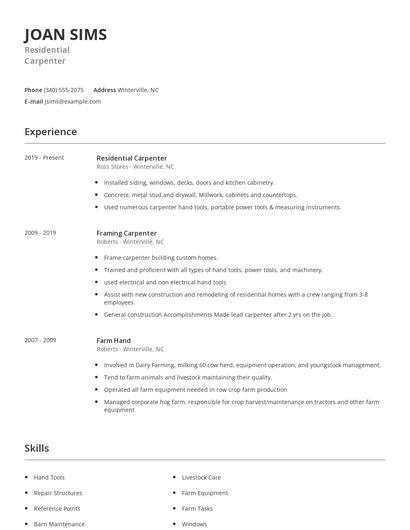 Residential Carpenter Resume