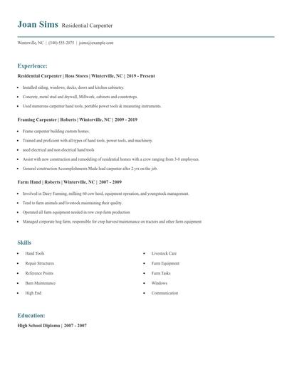 Residential Carpenter Resume