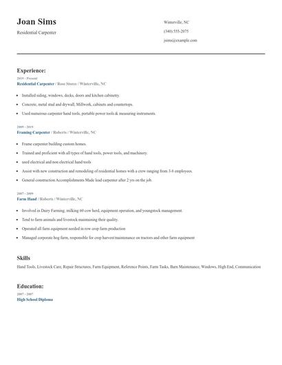 Residential Carpenter Resume