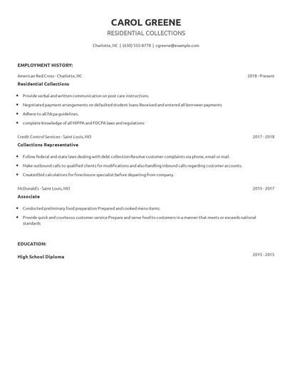 Residential Collections Resume